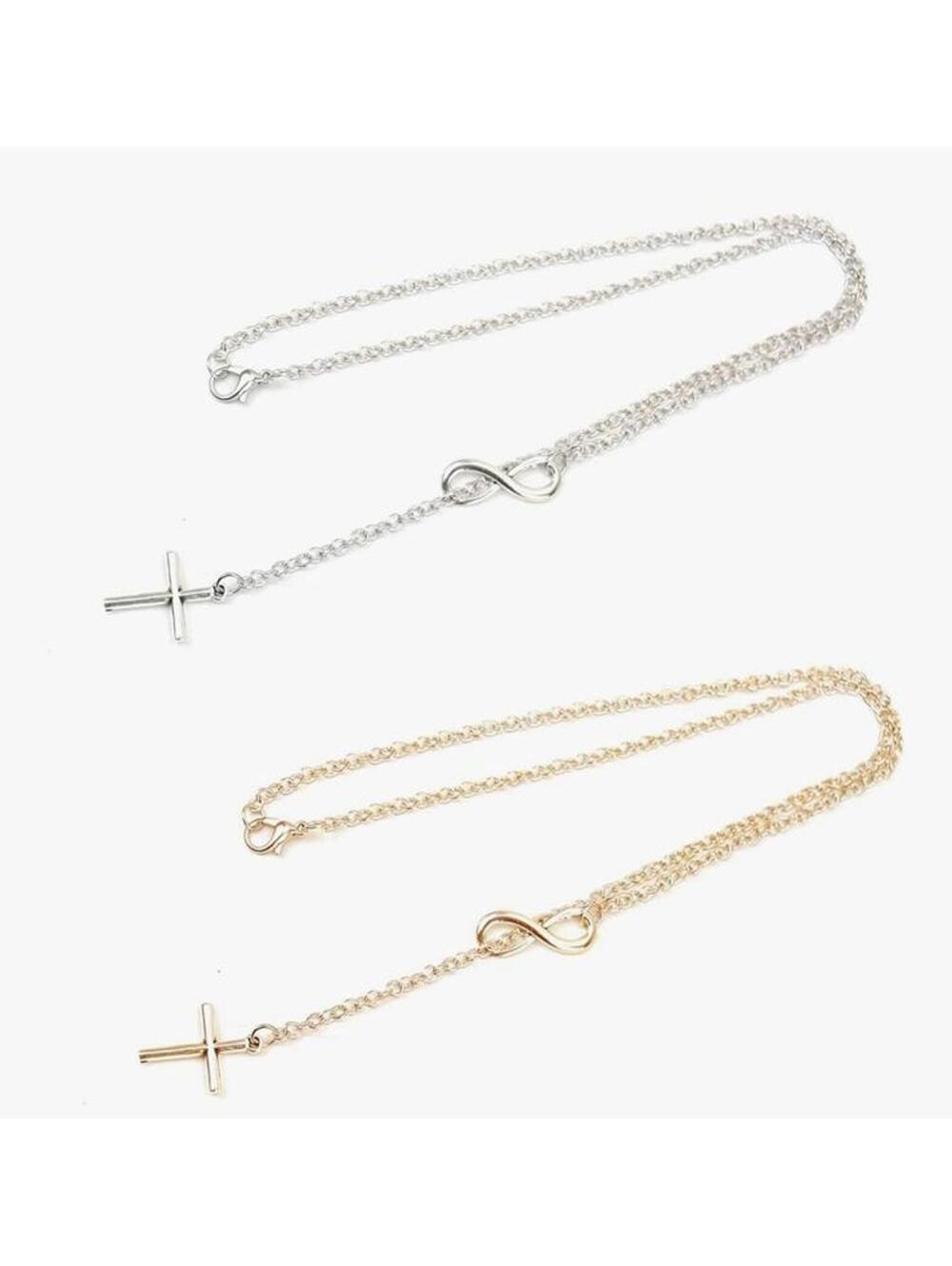 Silver Toned Metal Cross Infinity Necklace Women's Jewelry Minimalist Gift - Picture 7 of 10